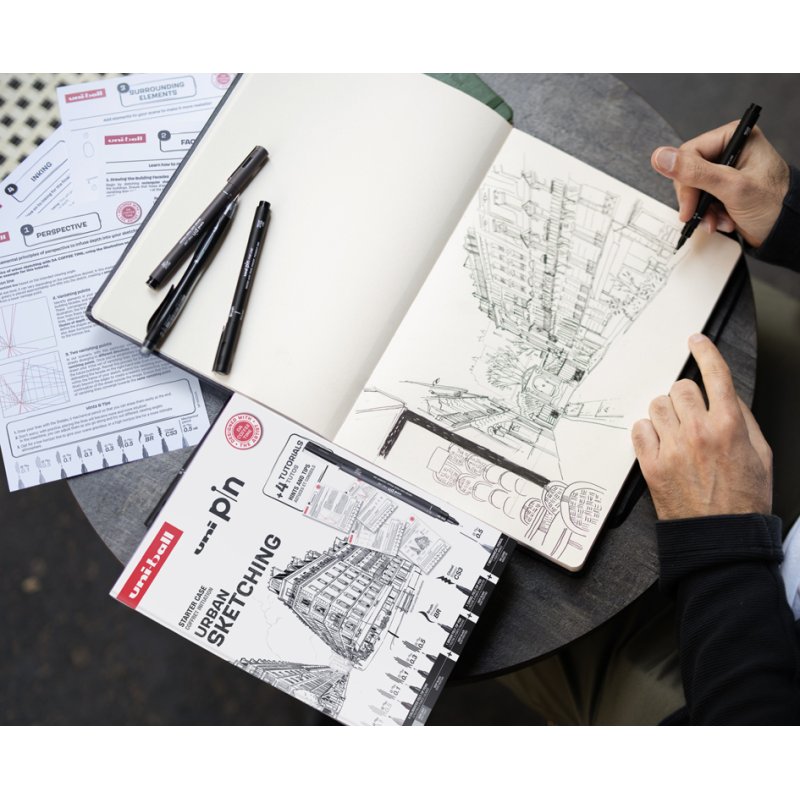 uni-ball Urban Sketching startersset, 9-delig, fineliners en tekenmateriaal